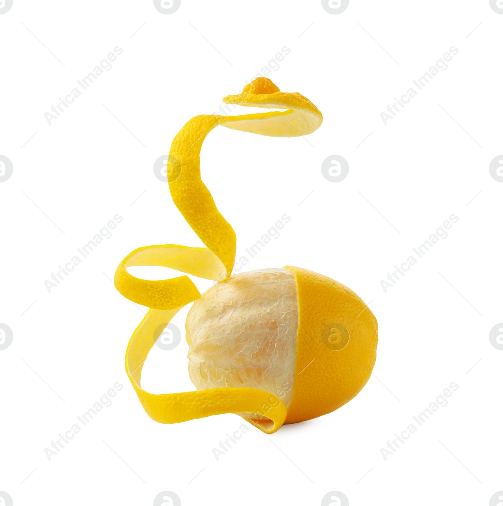 Photo of Fresh lemon peel and fruit isolated on white