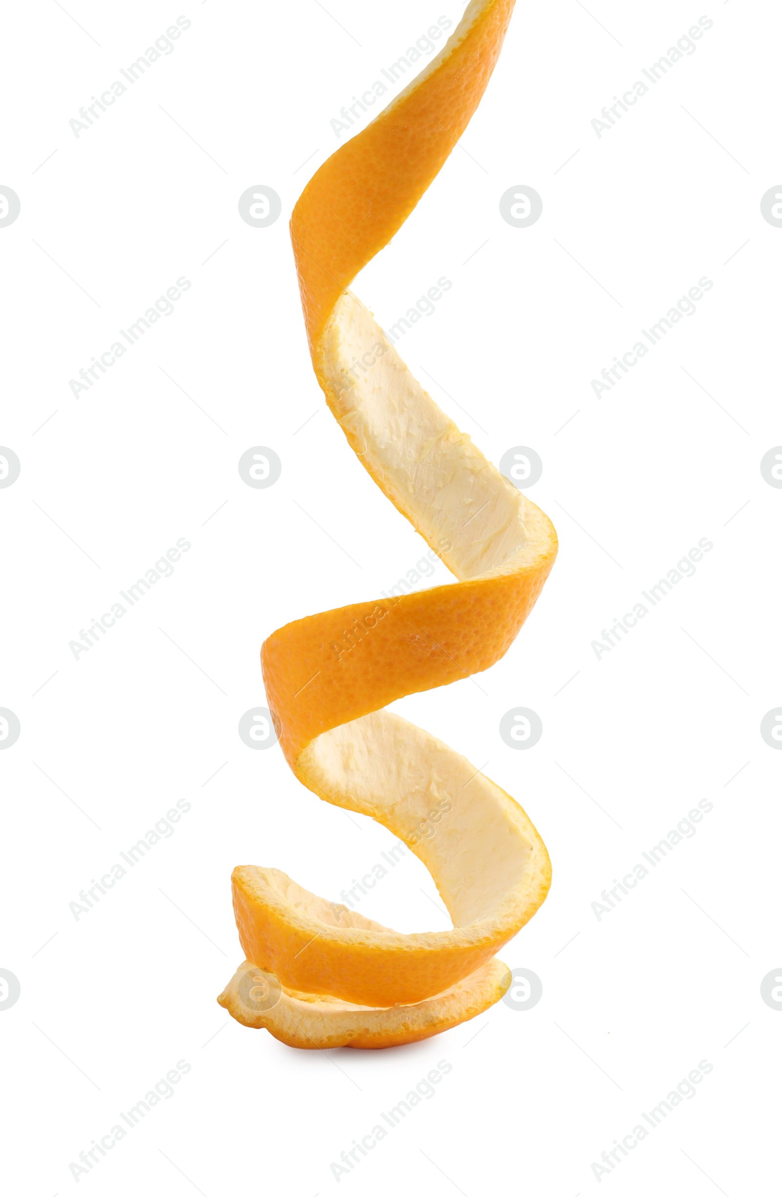 Photo of Twirl of orange peel isolated on white