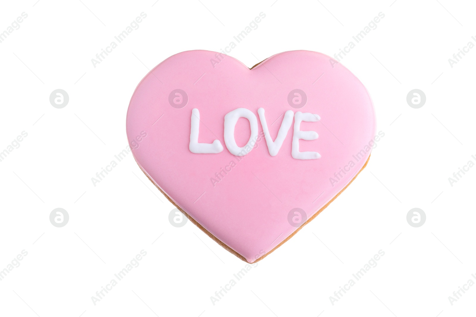 Photo of Delicious heart shaped cookie with word Love isolated on white. Valentine's Day