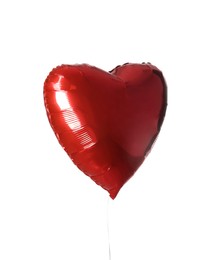 Photo of Red heart shaped balloon isolated on white. Valentine's Day celebration