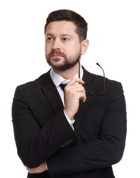 Photo of Portrait of banker with glasses on white background