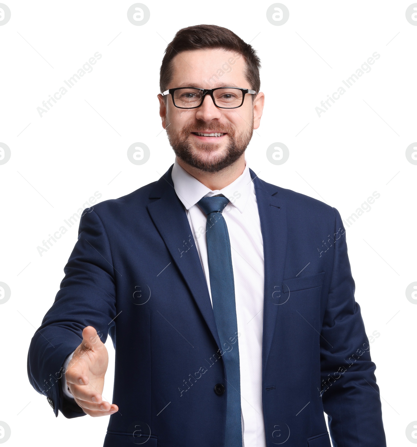 Photo of Portrait of banker in glasses on white background