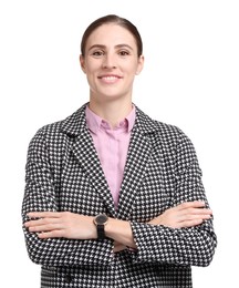 Photo of Portrait of banker with crossed arms on white background