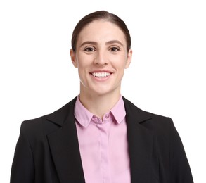 Photo of Portrait of banker in jacket on white background