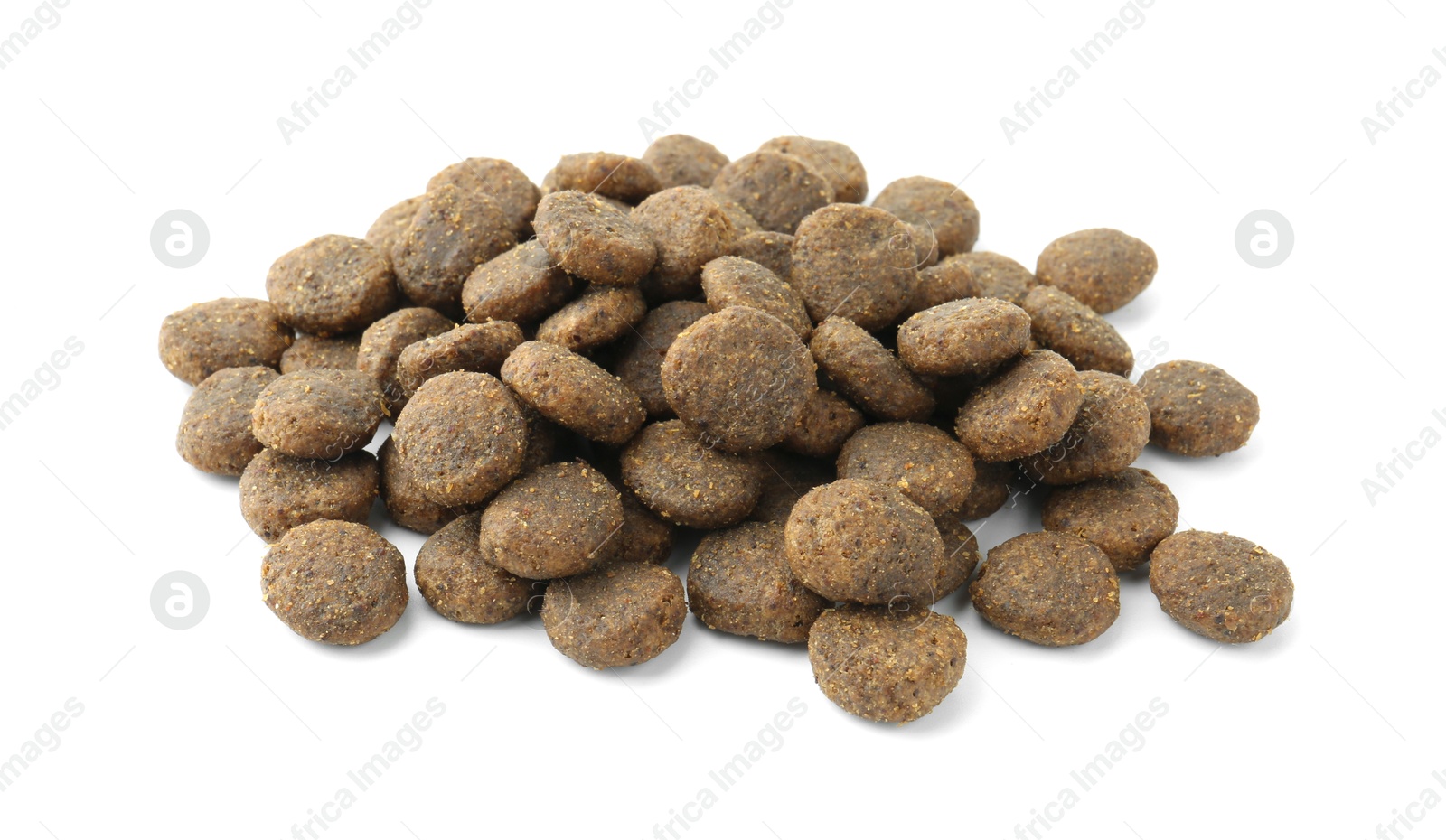 Photo of Pile of pet food isolated on white