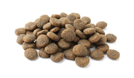 Photo of Pile of pet food isolated on white