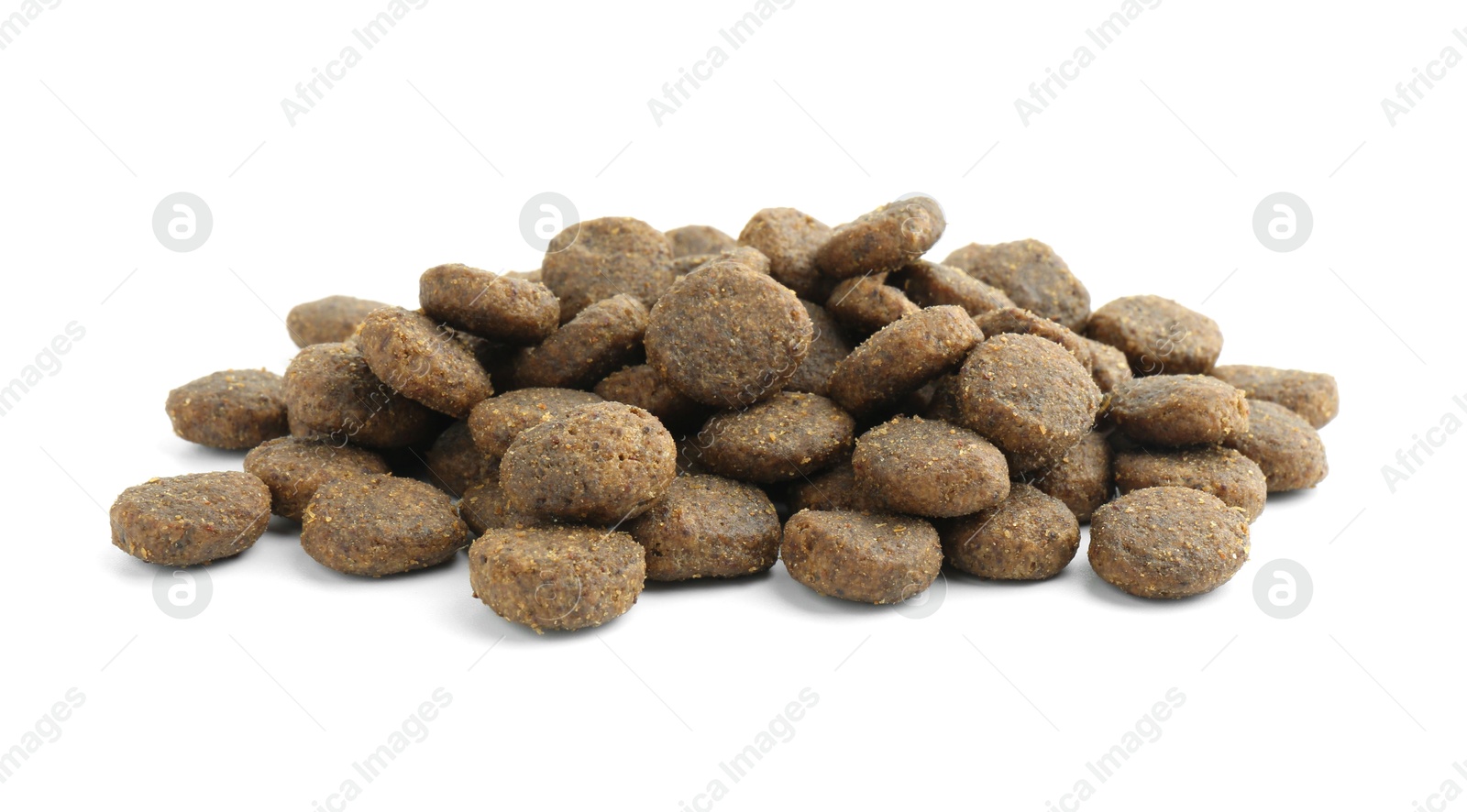 Photo of Pile of pet food isolated on white