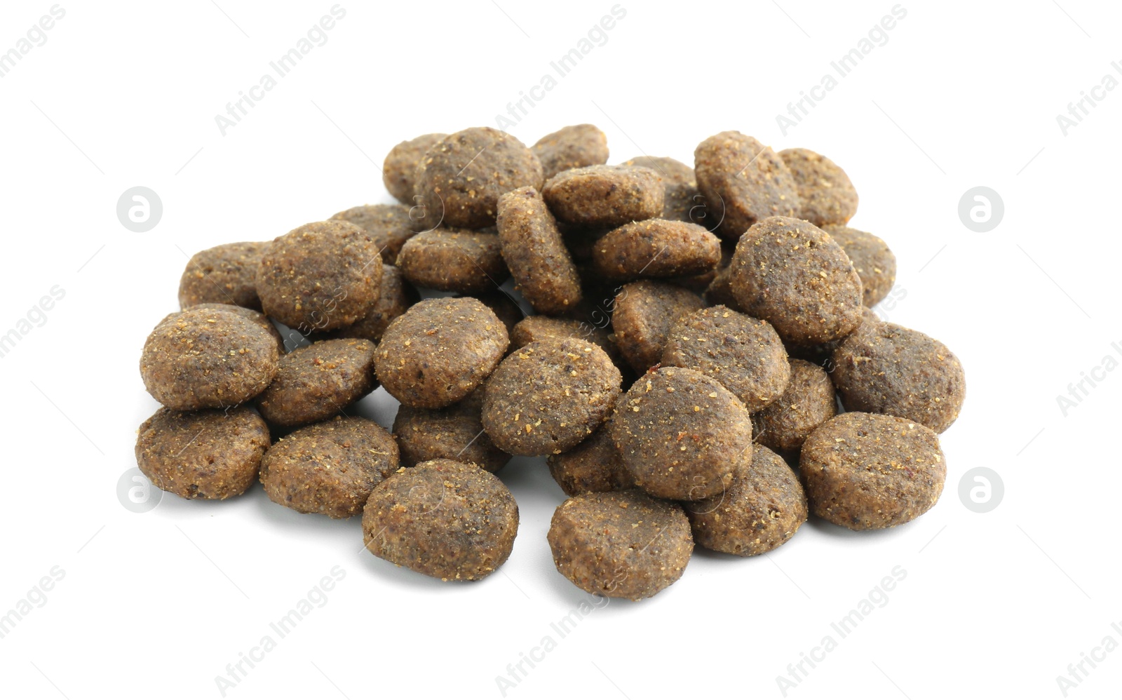 Photo of Pile of pet food isolated on white