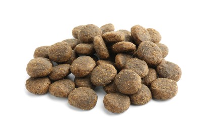 Photo of Pile of pet food isolated on white