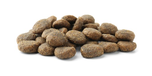 Photo of Pile of pet food isolated on white