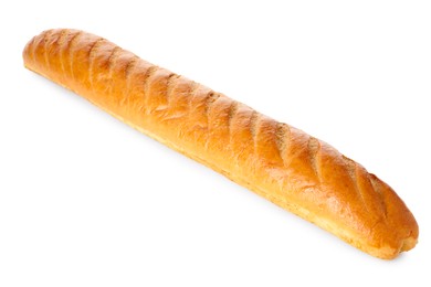 Photo of One freshly baked baguette isolated on white