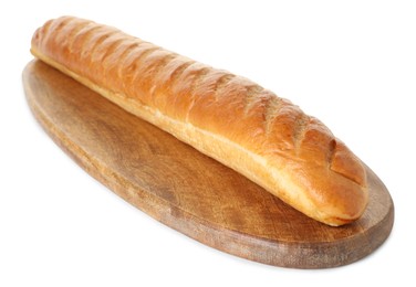 Photo of One freshly baked baguette isolated on white