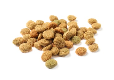 Dry pet food granules isolated on white