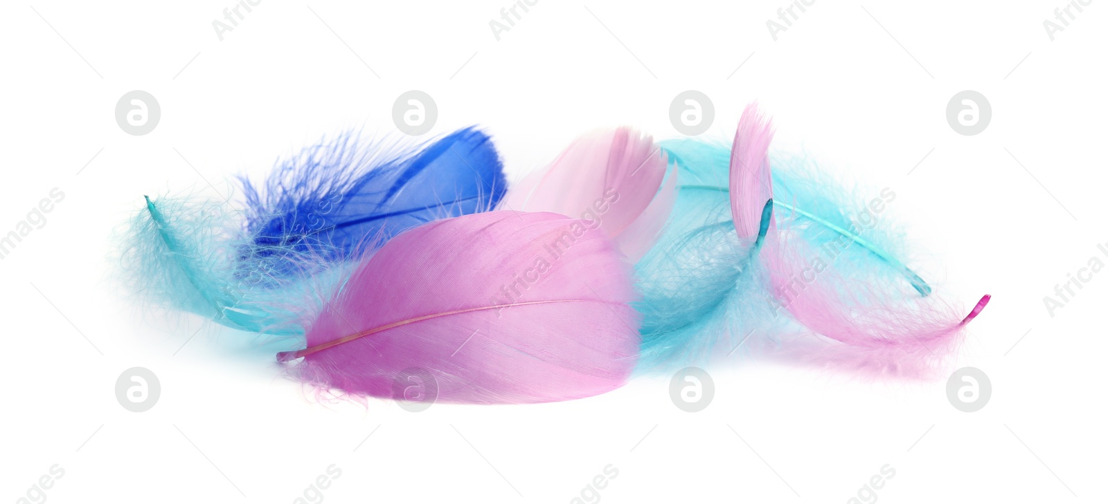 Photo of Pile of fluffy light feathers isolated on white