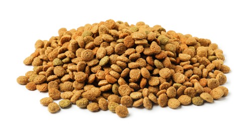 Dry pet food granules isolated on white