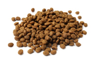 Dry pet food granules isolated on white