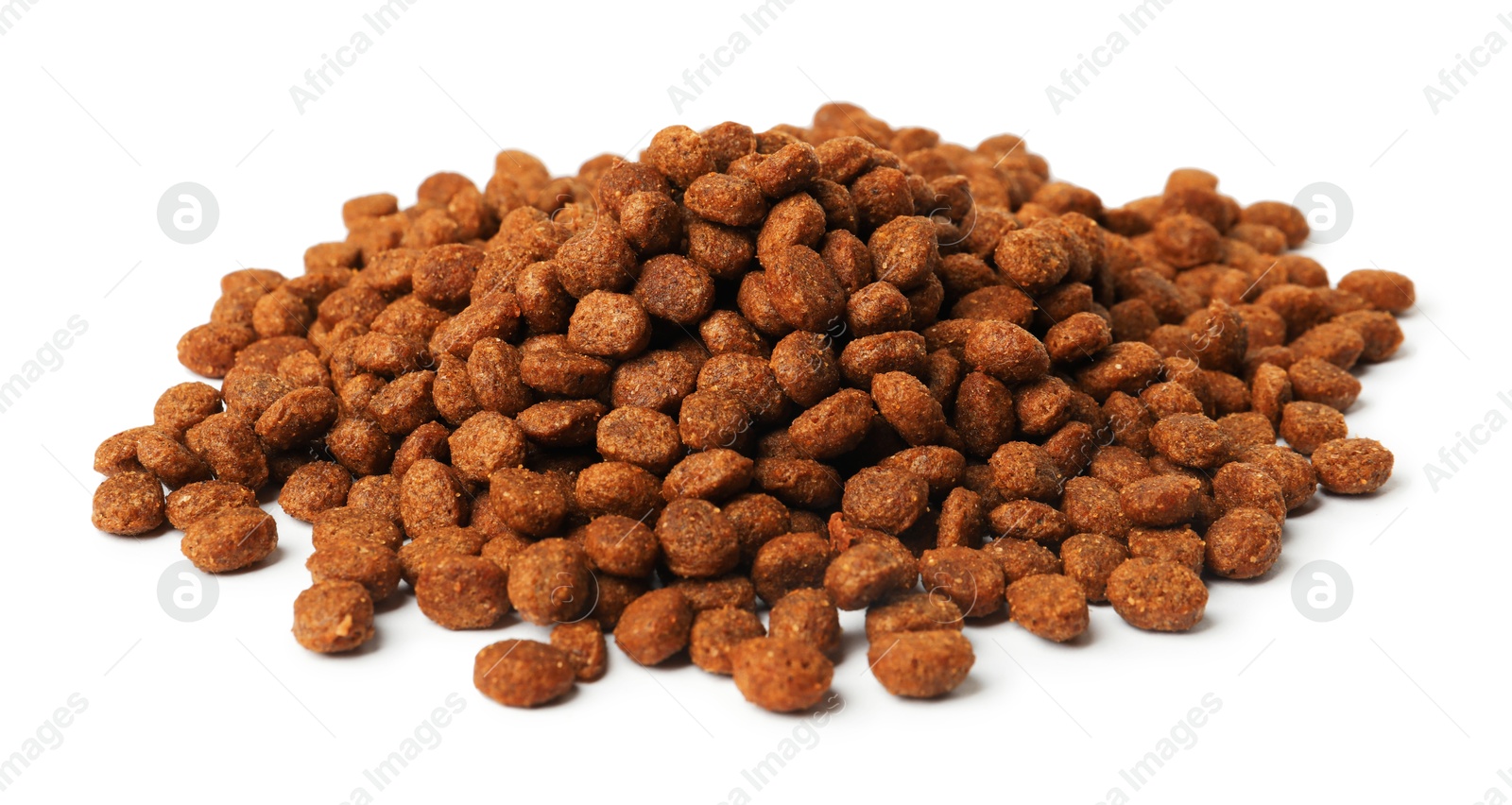 Photo of Dry pet food granules isolated on white