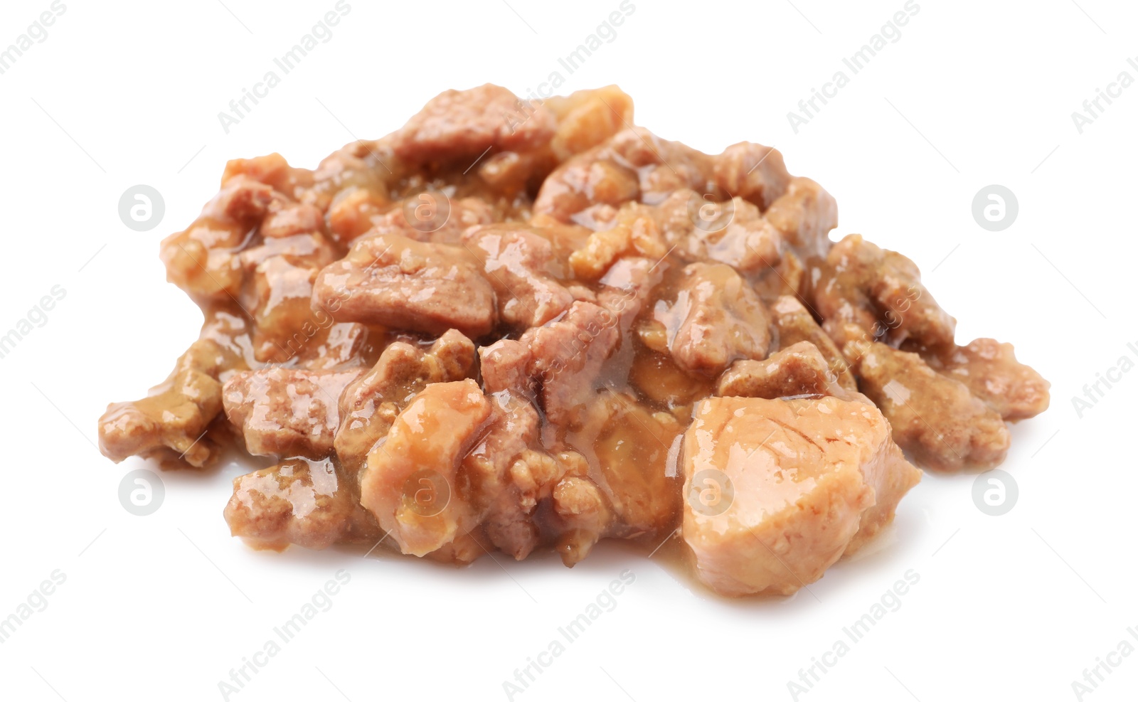 Photo of Pieces of wet pet food isolated on white