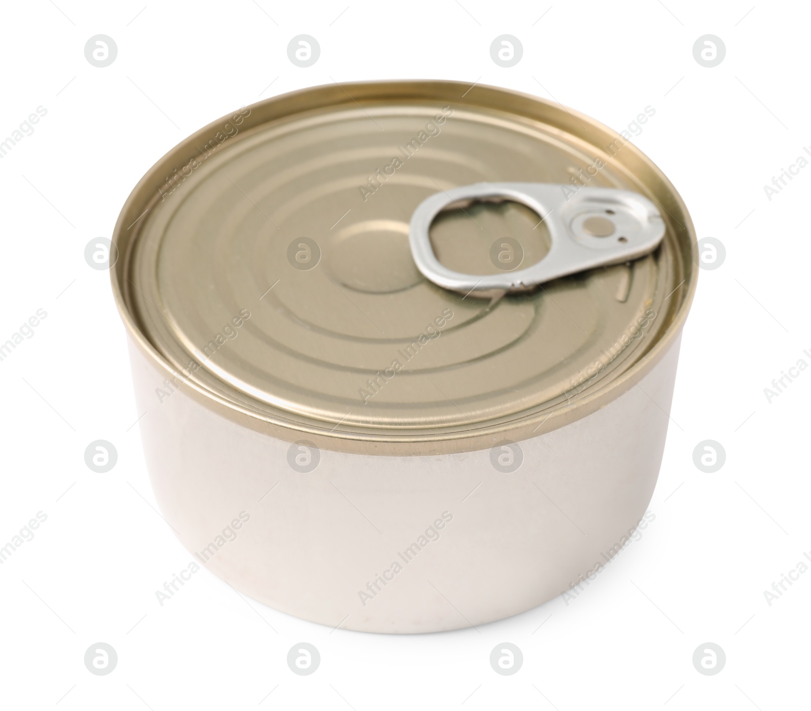 Photo of Pet food in tin can isolated on white