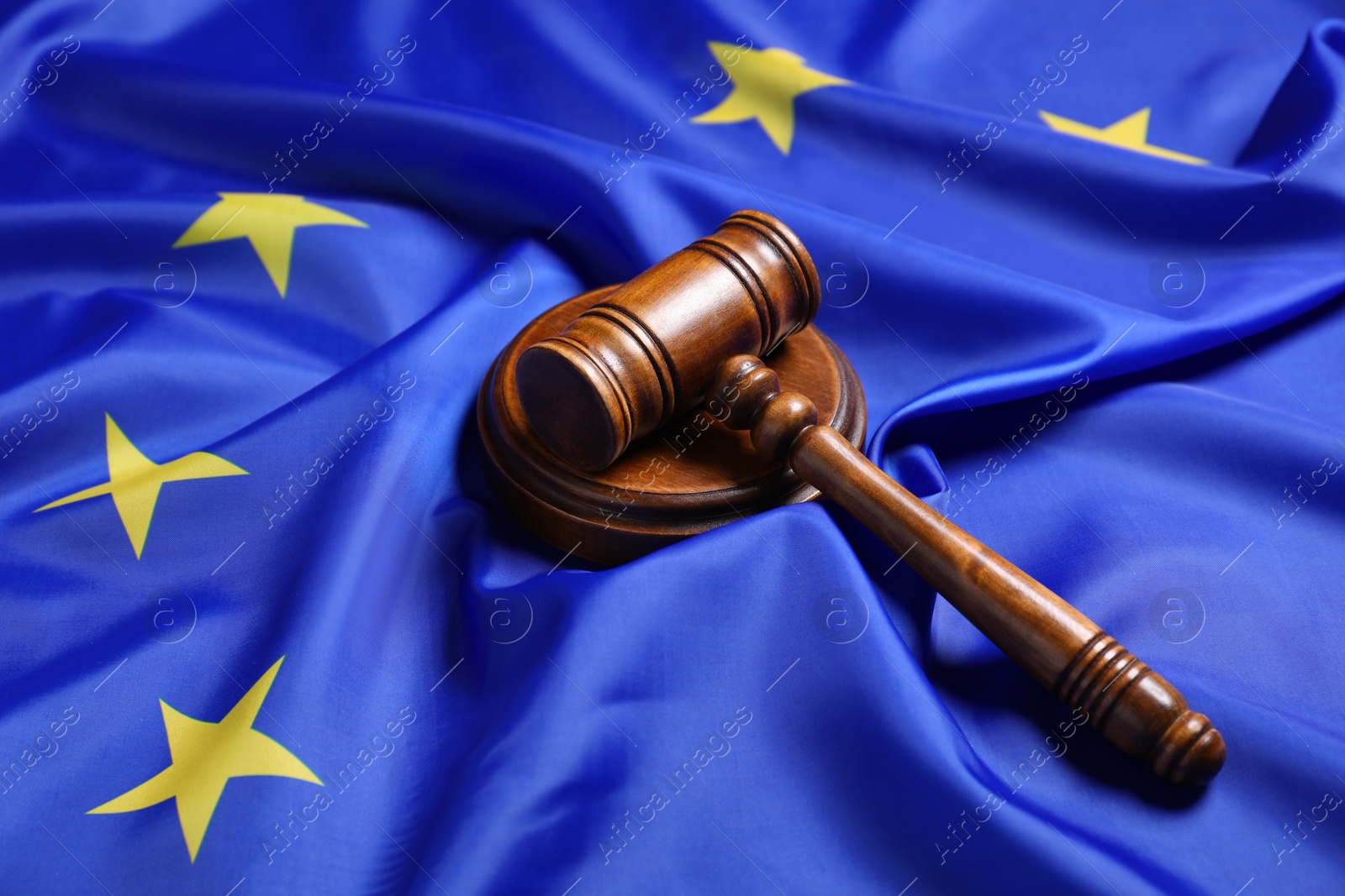 Photo of Judge's gavel on flag of European Union