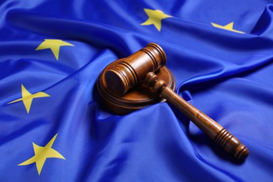 Photo of Judge's gavel on flag of European Union