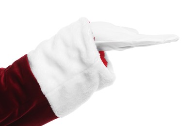 Photo of Santa Claus holding something on white background, closeup