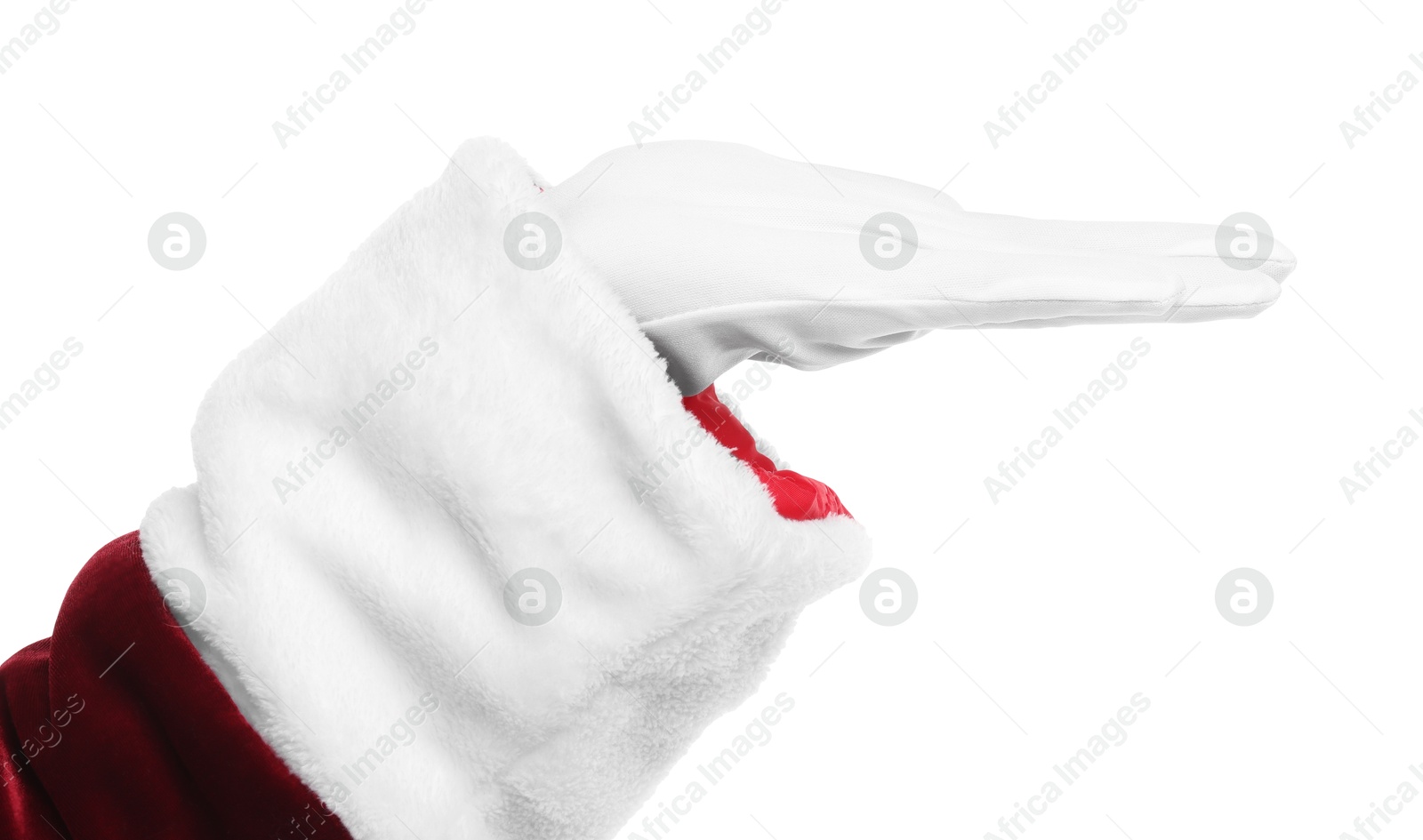 Photo of Santa Claus holding something on white background, closeup