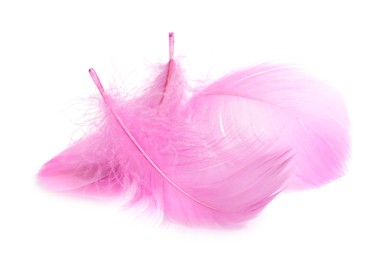 Photo of Pile of fluffy light feathers isolated on white