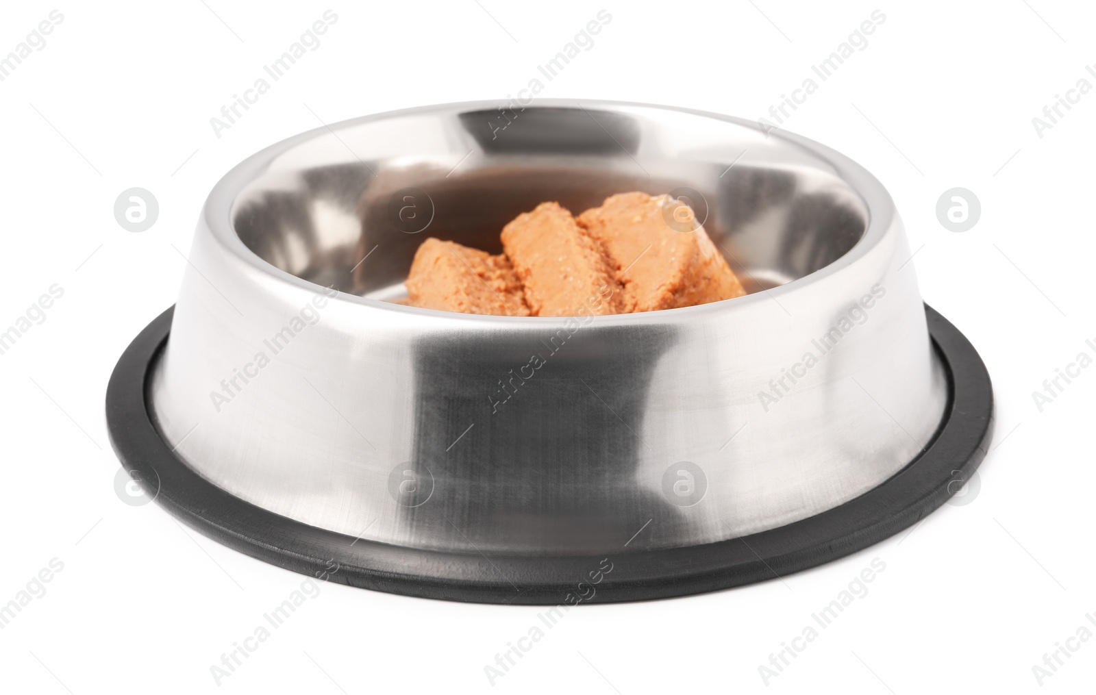 Photo of Wet pet food in feeding bowl isolated on white