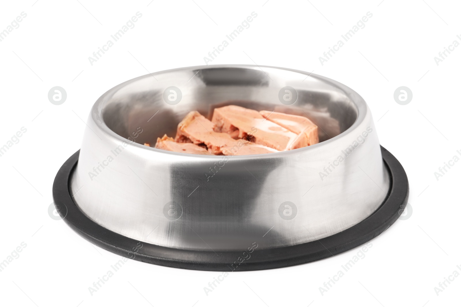 Photo of Wet pet food in feeding bowl isolated on white