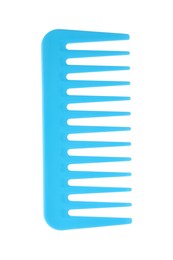 Photo of One light blue plastic comb isolated on white