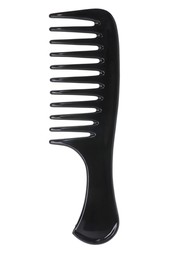 Photo of One black plastic comb isolated on white