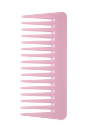 Photo of One pink plastic comb isolated on white