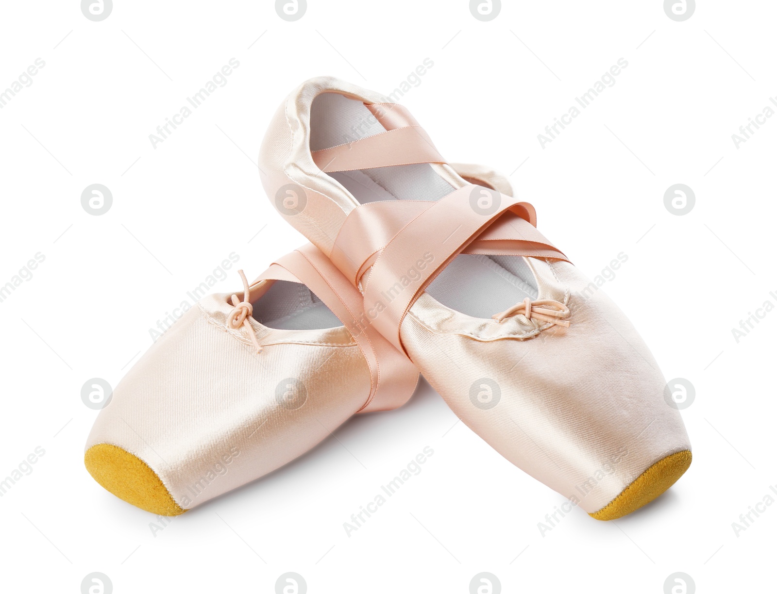 Photo of Pair of beautiful pointe shoes isolated on white