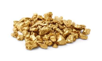 Photo of Heap of gold nuggets isolated on white