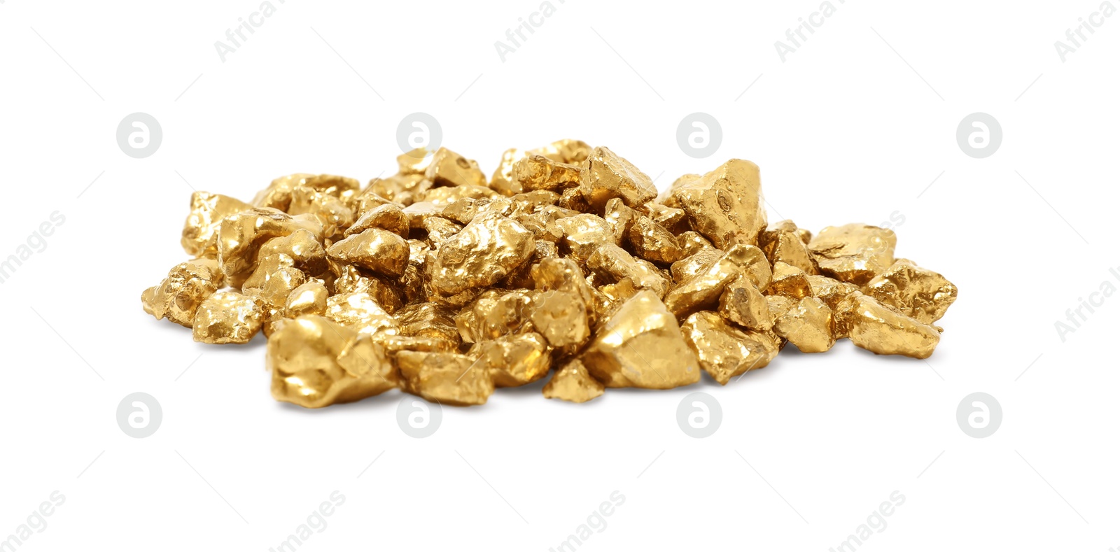 Photo of Heap of gold nuggets isolated on white