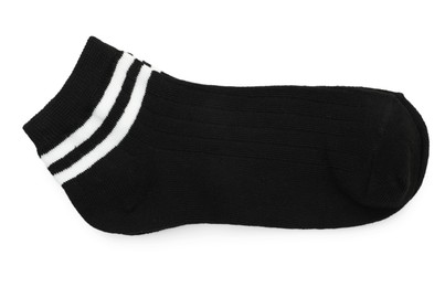 Photo of Pair of soft socks isolated on white, top view