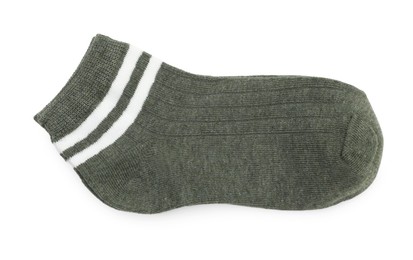 Photo of Pair of soft socks isolated on white, top view