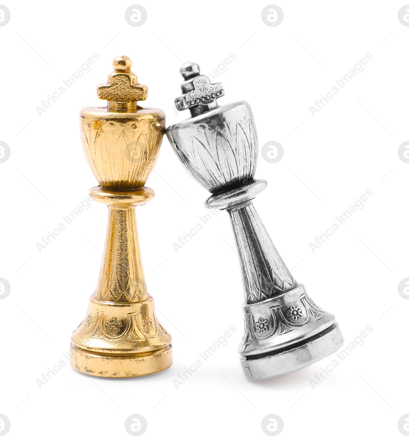 Photo of Golden and silver chess kings isolated on white. Competition concept