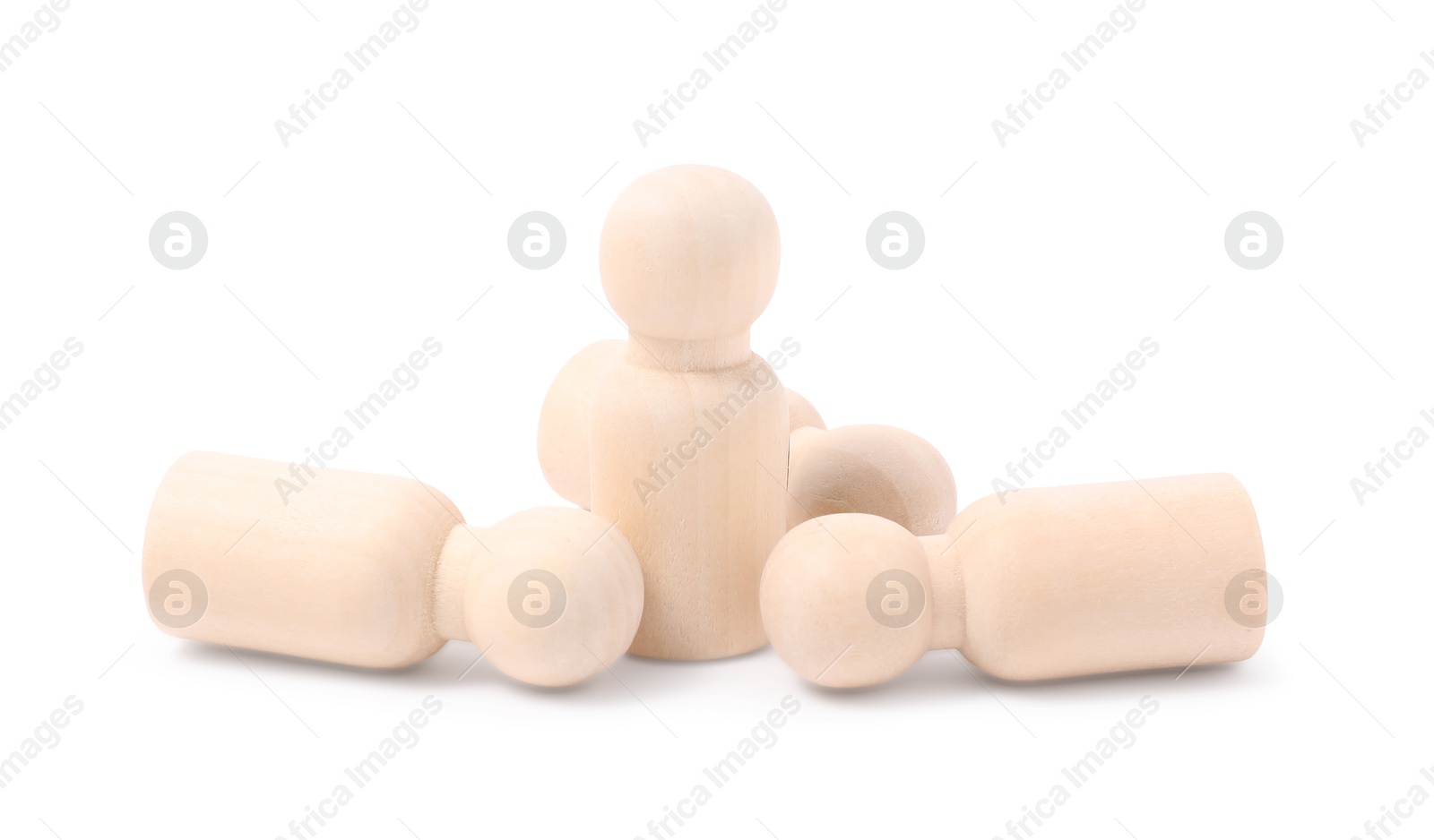 Photo of Pawn among fallen ones on white background. Competition concept