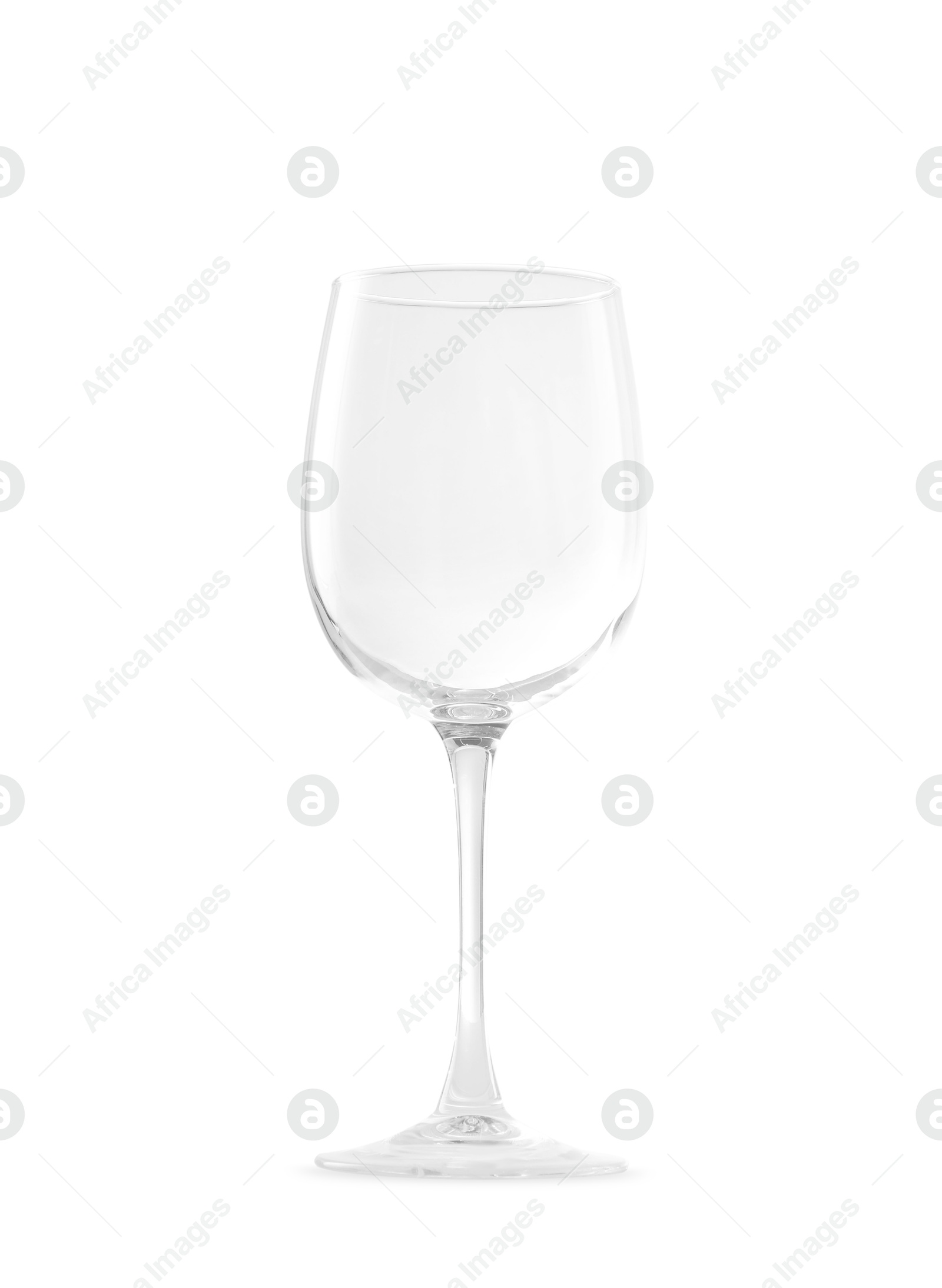 Photo of One empty wine glass isolated on white