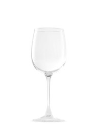 Photo of One empty wine glass isolated on white