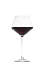 Photo of Red wine in glass on white background