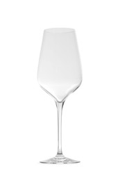 Photo of One empty wine glass isolated on white