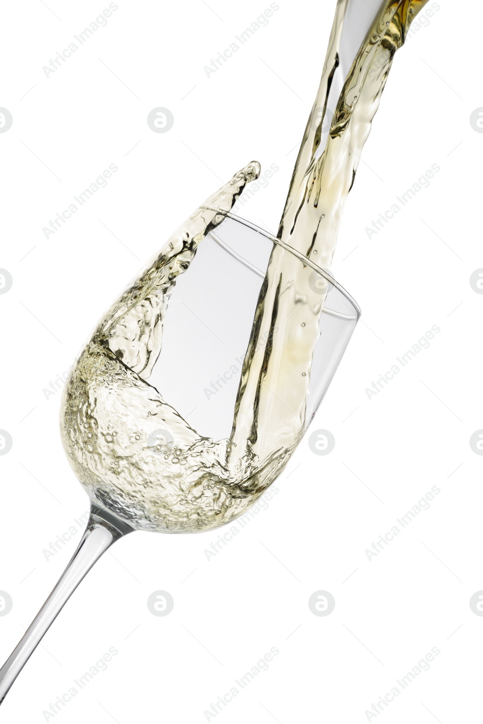 Photo of Pouring wine into glass on white background