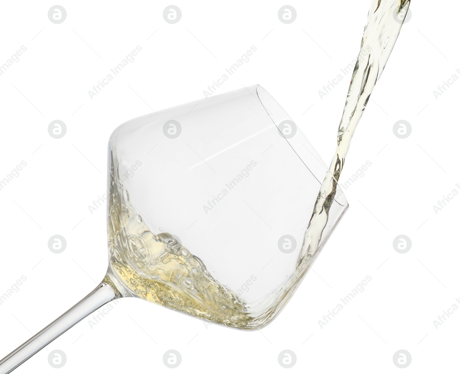 Photo of Pouring wine into glass on white background