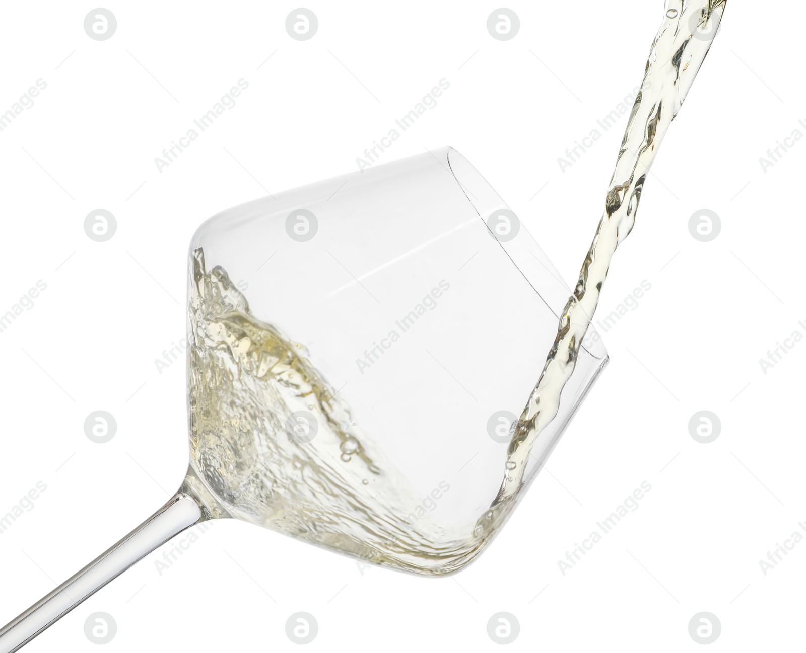 Photo of Pouring wine into glass on white background