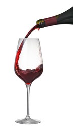 Photo of Pouring wine into glass on white background