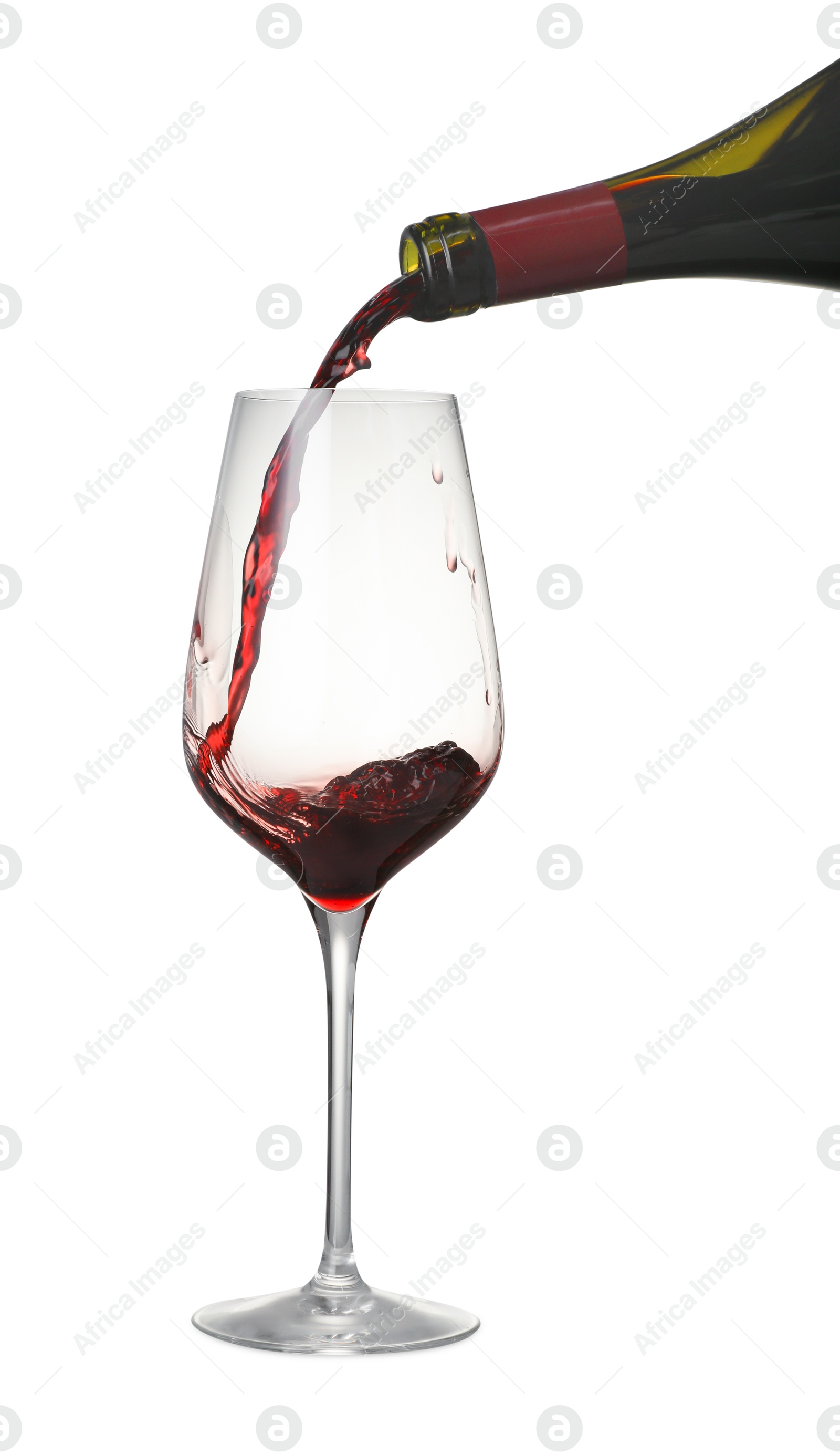 Photo of Pouring wine into glass on white background