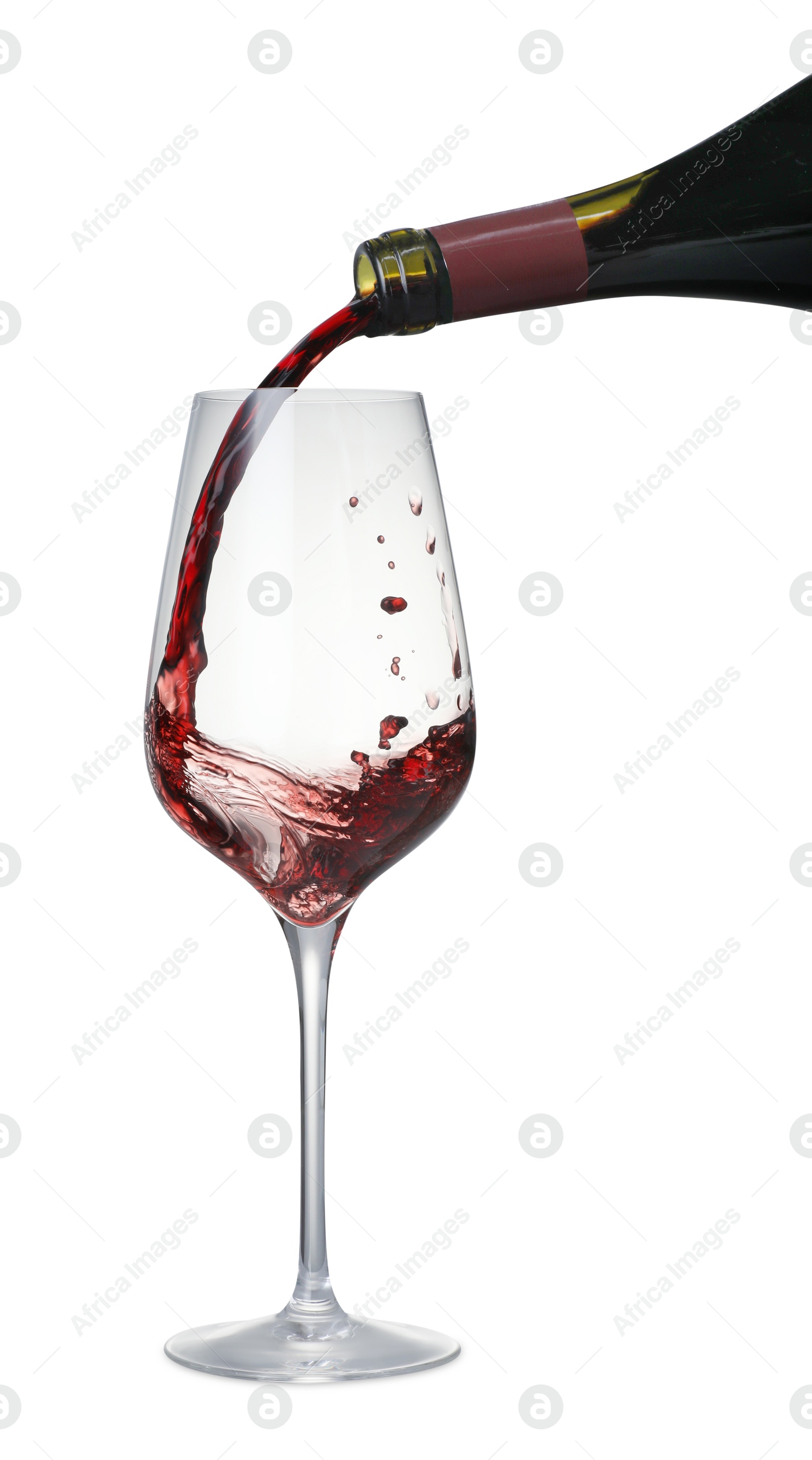 Photo of Pouring wine into glass on white background